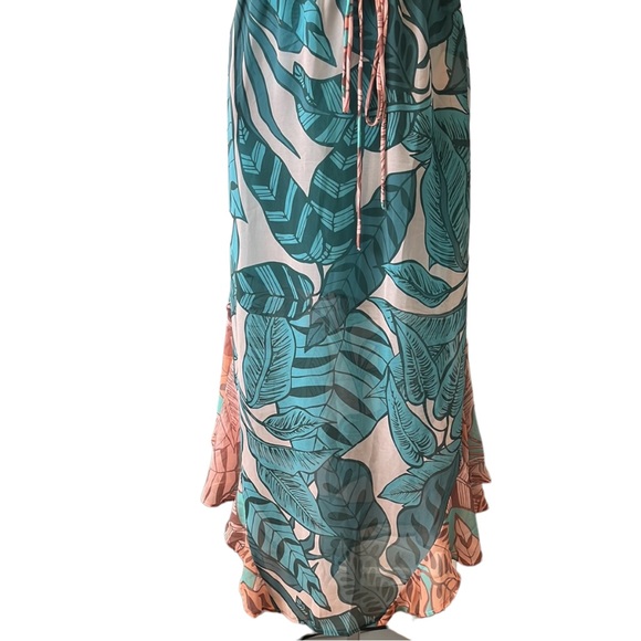 Anthropologie FARM Rio Ruffled Botanical Maxi Dress, Teal/Peach, XS - Picture 6 of 16